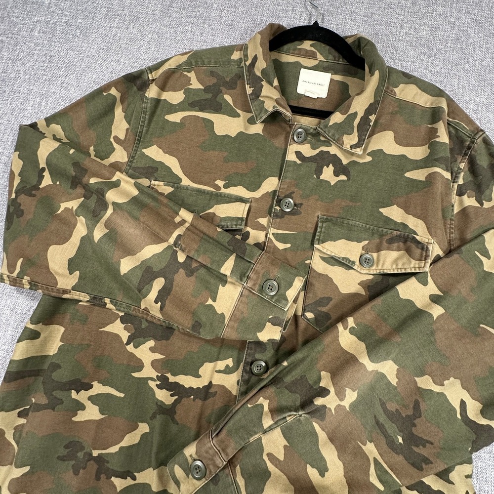 American Eagle Camo Shirt Jacket Mens XXL Green Camouflage Military Shacket